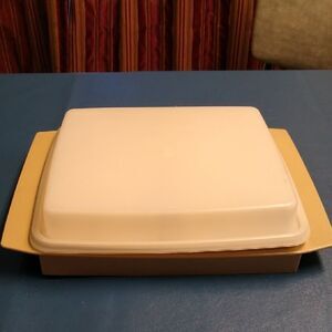 Vintage Tupperware Deviled Eggs White and Tan Tray/Dish with Lid Cottagecore